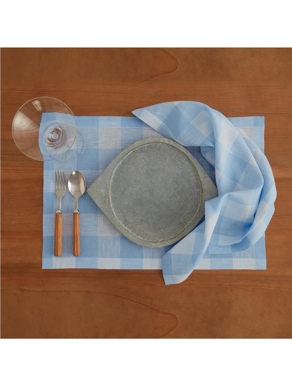 Solino Home Linen Checkered Placemats Set of 4-100% Pure Linen Blue Bell